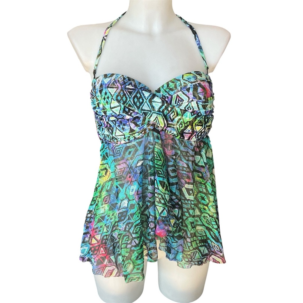 Profile Multicolour Halter Tie Tankini Size 12